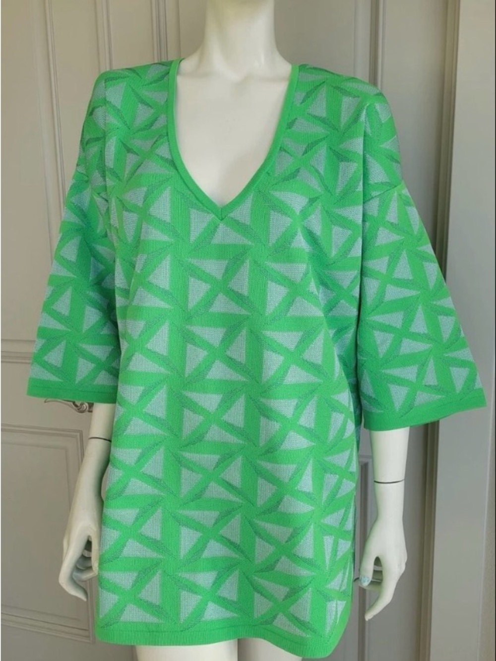 Zara Vivid Green Geometric Women's Top